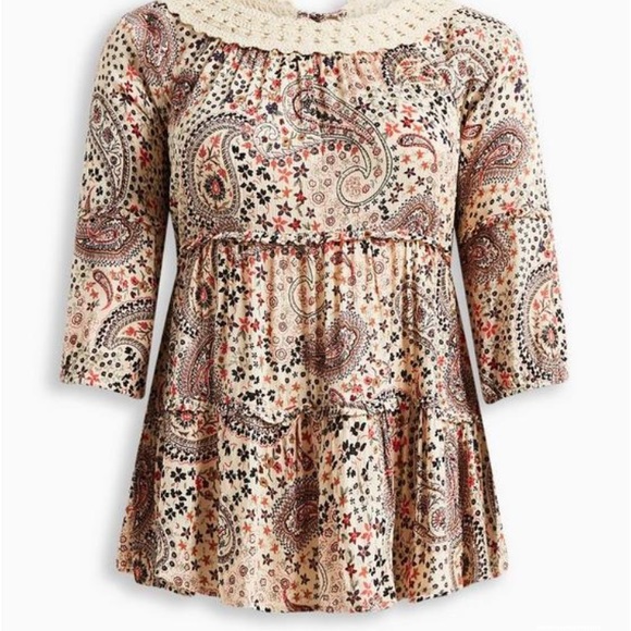 NWT Babydoll Clip Dot Crinkle Gauze Crochet Neck Top, Size 1 (14/16) - Picture 2 of 10